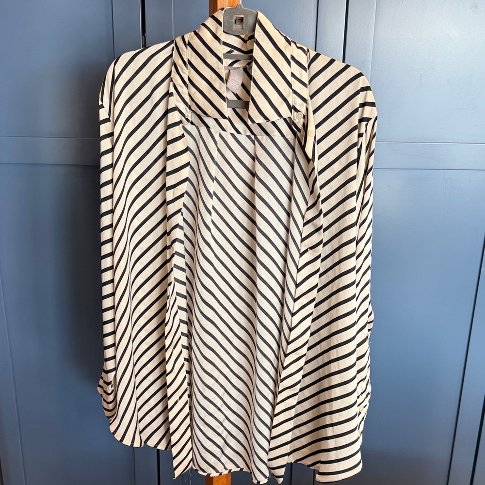 H&M Cream and Black Diagonal Stripe Blouse